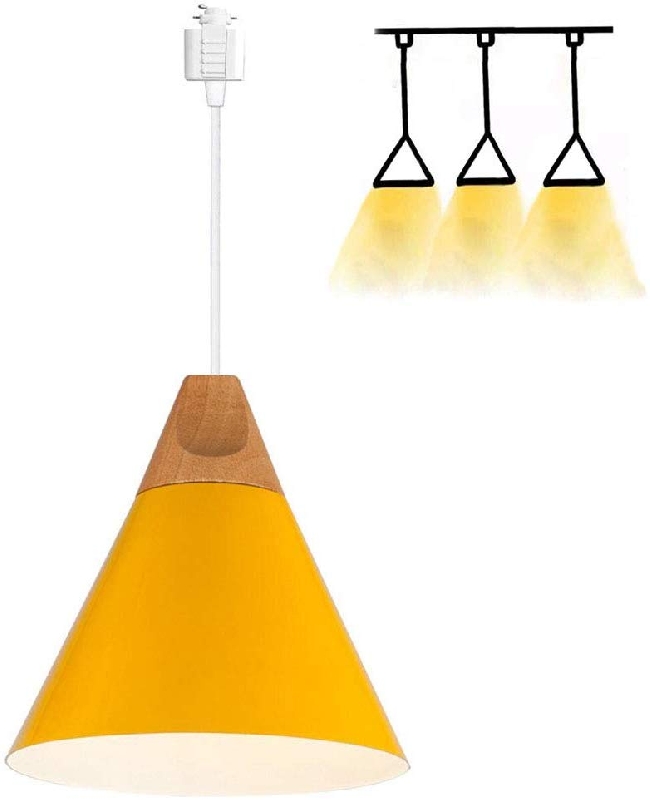 kiven H-Style Track Mount Pendant Fixture Yellow Scandinavian Style Pendant Lights for Kitchen Hanging Lamp - Modern Wood and Aluminium Light